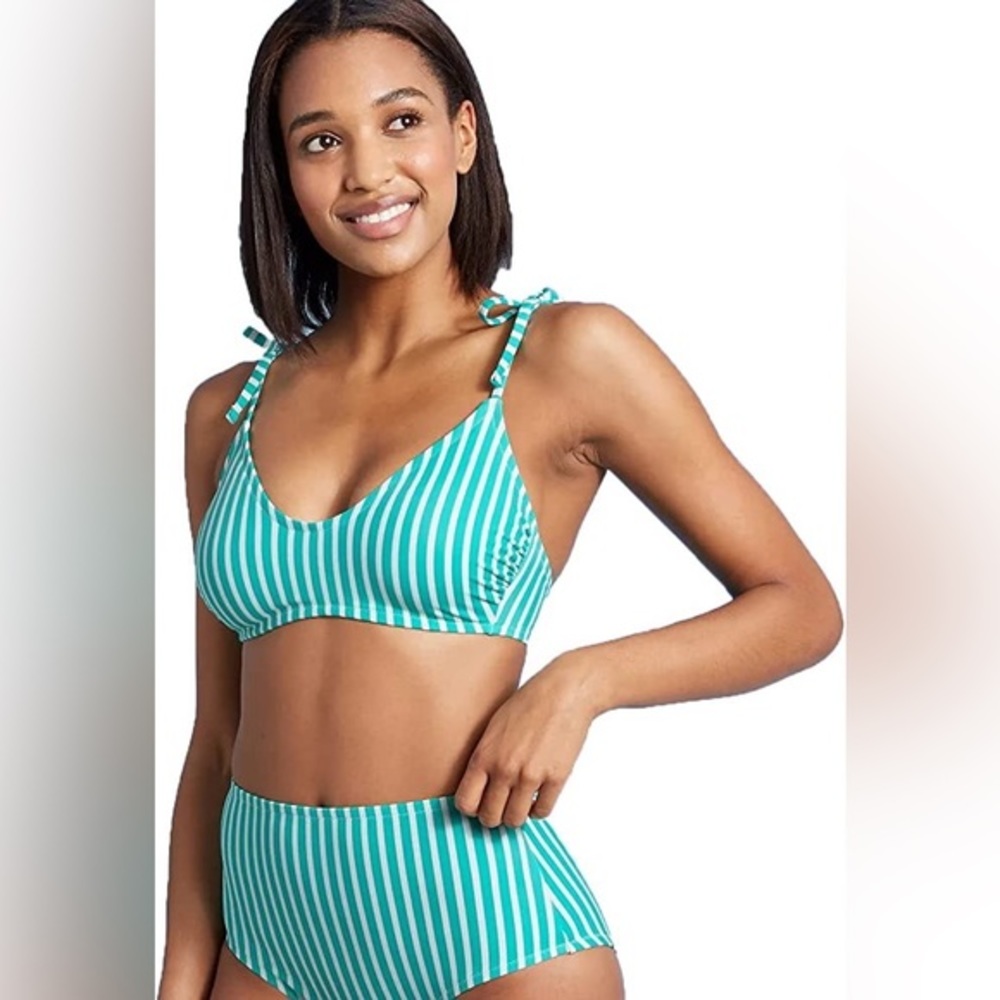 NWT Kona Sol Women's Shoulder Tie Bikini Top - (Green Stripe